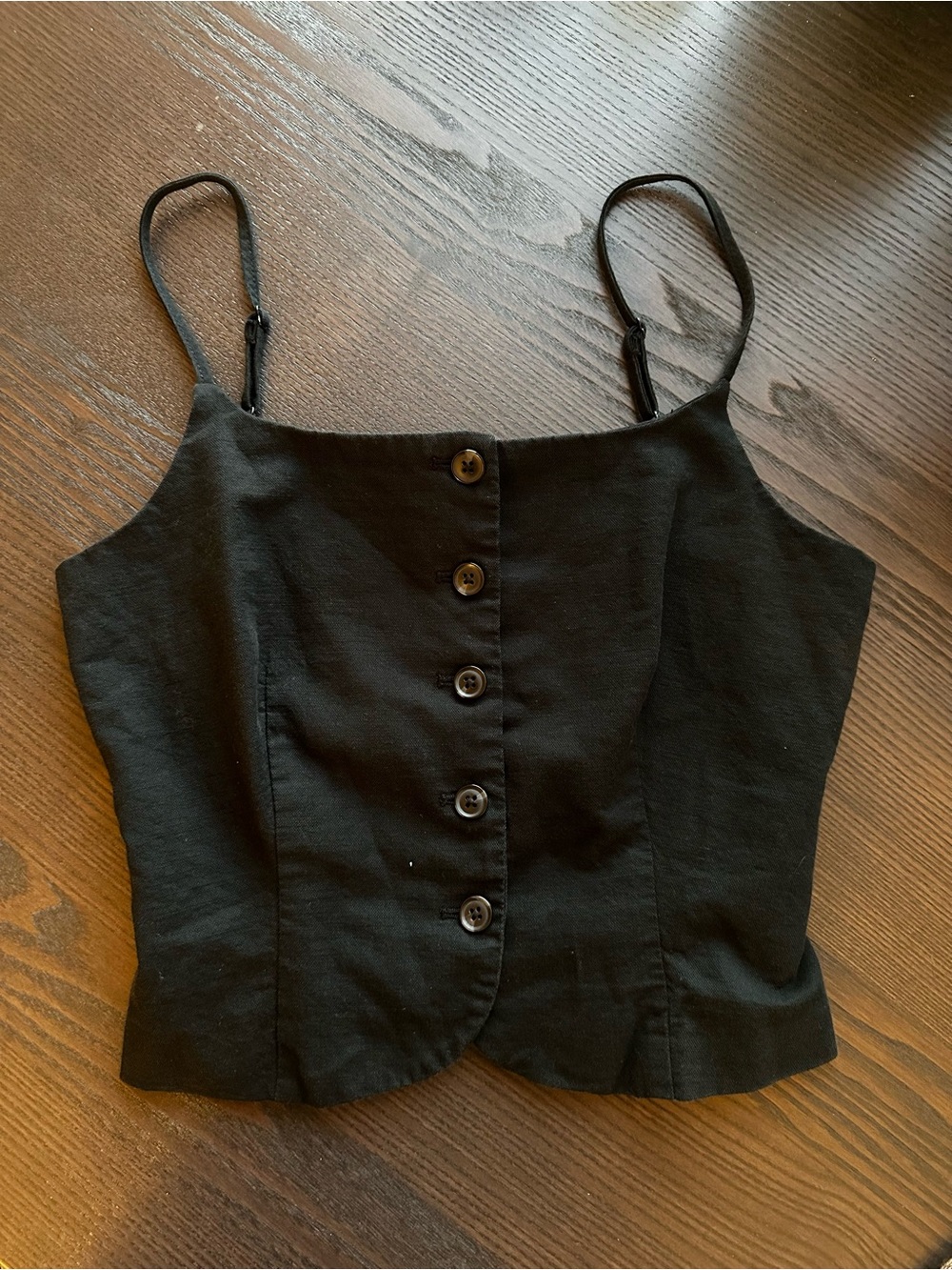 A New Day Black Button Front Cami Tank Minimalist Layering Top Size M